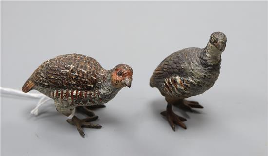 Two cold painted bronze model pheasants, tallest 5.5cm